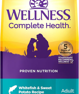 Wellness Complete Health Dry Dog Food with Grains, Natural Ingredients, Made in USA with Real Meat, All Breeds, For Adult Dogs (Whitefish & Sweet Potato, 30-Pound Bag)