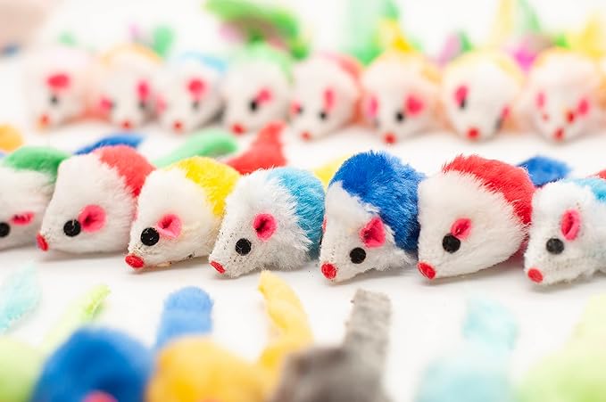 Fashion's Talk 48-Count Assorted Mice Cat Toys Furry Rattle Mouse Kitten Toy Mini Mice for Indoor Cats Interactive Play Color Varies