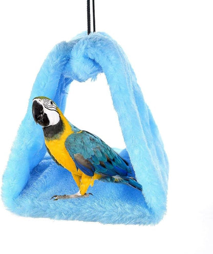 Winter Warm Bird Nest House Shed Hut Hanging Hammock Finch Cage Plush Fluffy Birds Hut Hideaway for Hamster Parrot Macaw Budgies Eclectus Parakeet Cockatiels Cockatoo Lovebird (M, Blue)