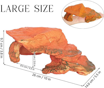 Reptile Rock Hide Cave Hiding Place, Rock Basking Platform,Great for Lizards,Snakes,Turtles,Geckos,Frogs,Amphibians,Small Animals - Lagrge Size(Yellow-Orange)