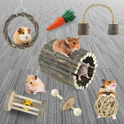 Hamster Toys Rat Toys Chinchilla Toys Hamster Chew Toys Cage Accessories Apple Wood Sticks Ladder Bell Roller for Gerbil Guinea Pigs and Other Small Animal