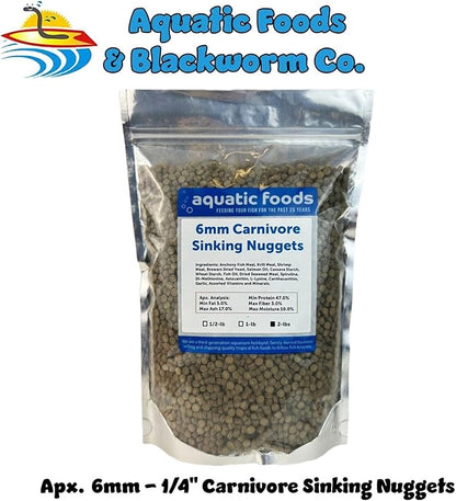 Aquatic Foods Inc. 6mm - 1/4" Carnivore Sinking Pellets for Carnivore Cichlids, Catfish, Monster Fish, Bottom Grazers, All Medium to Large, Also Koi & Pond Fish. - WL…2-lbs Foil Pouch Bag