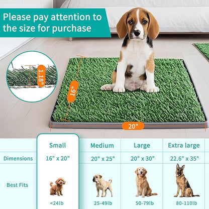 Artificial Grass Pad with Tray - 16"x20" Dog Potty for Puppy Training - with 2 PCS Reusable Replacement Fake Grass Pee Pads, Indoor/Outdoor Small Dog Litter Box for Apartment or Balcony/Patio