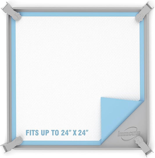 IMMCUTE Pee Pad Holder, Fits Up to 24" x 24" Training Pads, Silicone Non-Slip Dog Potty Tray,High Edge Puppy Pad Holder Tray for Easy Cleaning with 8 Holder Clamps, for Puppy Potty Training