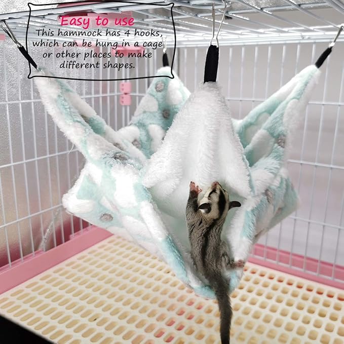 LEFTSTARER Bunkbed Sugar Glider Hammock, Ferret Beds, Small Pet Cage Accessories - Chinchilla, Hamster Bedding (Green-Heart, Medium)