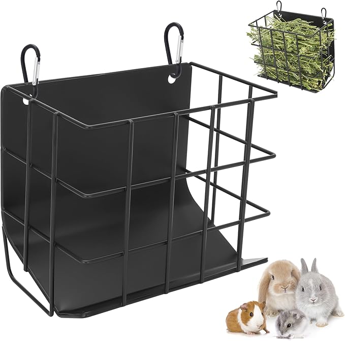 Rabbit Hay Feeder with Heavy-Duty Metal Frame Rabbit Hay Holder, Bunny Hay Feeder Guinea Pig Hay Holder,for Rabbits Guinea Pigs Bunny Chinchillas and Small Animals (Black)