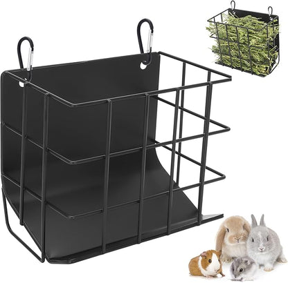 Rabbit Hay Feeder with Heavy-Duty Metal Frame Rabbit Hay Holder, Bunny Hay Feeder Guinea Pig Hay Holder,for Rabbits Guinea Pigs Bunny Chinchillas and Small Animals (Black)
