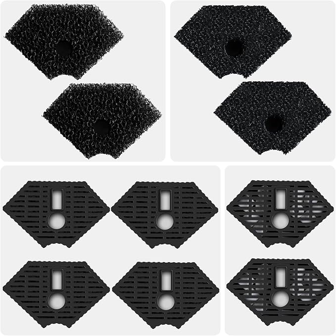 Turtle Tank Replacement Filter Media, Reptile Filter Replacement Parts, Including 2 x Coarse Sponge, 2 x Fine Sponge, 4 x Activated Carbon & 2 x Ceramic Rings, for 30-60 Gal