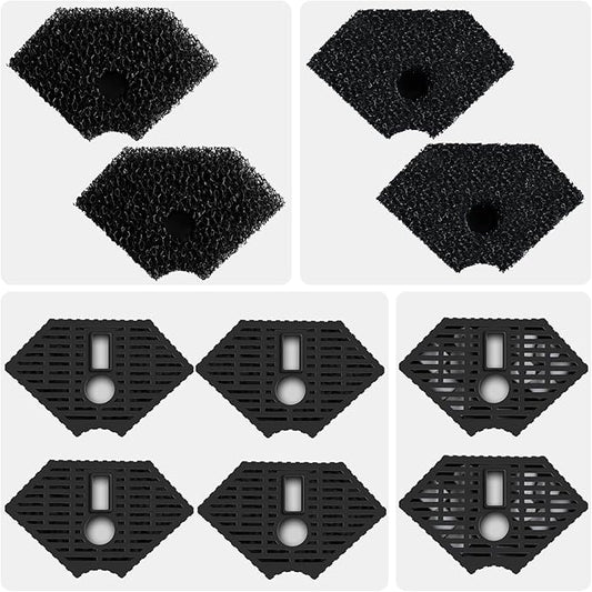 Turtle Tank Replacement Filter Media, Reptile Filter Replacement Parts, Including 2 x Coarse Sponge, 2 x Fine Sponge, 4 x Activated Carbon & 2 x Ceramic Rings, for 30-60 Gal