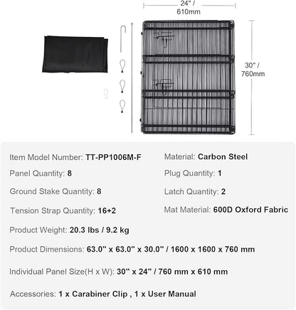 VEVOR Dog Playpen, 8 Pcs 30"H x 24"W Panels Foldable Metal Pet Exercise Pen, Dog Fence Indoor and Outdoor Pen with Door, 600D Oxford Fabric Bottom Pad, Pet Playpen for Dogs, Cats, Other Small Animals