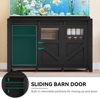 YITAHOME 120 Gallon Fish Tank Stand with Power Outlets, Heavy Duty Large Aquarium Stand with Barn Door, Reptile Tank Turtle Terrariums Table for Fish Tank Accessories Storage,1100LBS Capacity