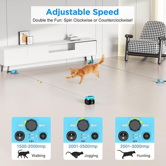 Pet Deluxe Interactive Cat Toy for Indoor Cats, Auto/Remote Control DIY Cat Mouse Hunting Treadmill Keep Bored Kitten Puppy Entertained to Chase, Feather Toy to Exercise-Sky Blue