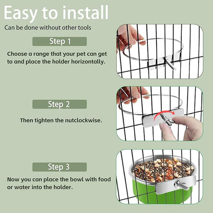 2 Pcs Stainless Steel Bird Bowls, Small Bird Food Dishes for Cage, Parrot Cage Feeder with Clamp Holder for Parakeet/Cockatiels/Conure/Budgies/Ferret/Small Animal