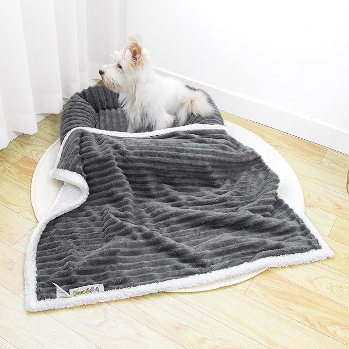 Waterproof Pet Blanket Soft Calming Dog Blanket Cozy Sherpa Fleece Blanket Reversible Furniture Protector Cover for Small Medium Large Dogs Cats Machine Washable, Dark Grey 35x25 in