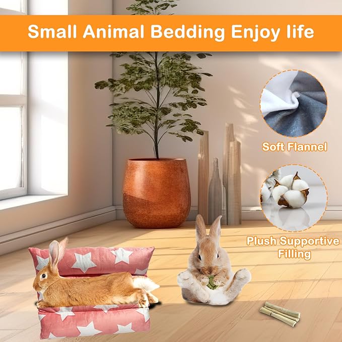 16.5 X 18in Removable and Washable Soft Rabbit Concave Bed, Thickened and Softer Bunny Bed, Double-Sided Plush for Small Animals Indoor (Beige)