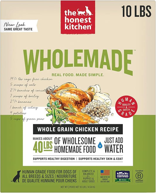 The Honest Kitchen Human Grade Dehydrated Whole Grain Dog Food – Complete Meal or Topper – Chicken 10 lb (makes 40 lbs)