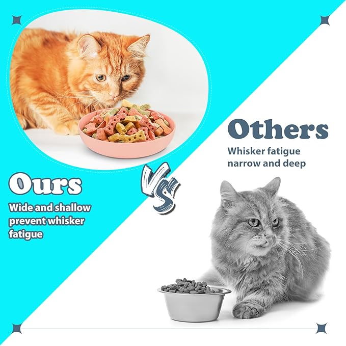 Tioncy 24 Pcs Fatigue Relief Cat Bowl 5.5 Inch Shallow Cat Food Dish Wide and Small Pet Wet Plate Wide Stray Wet Feeding Bowl for Ferrets Feral Short Legged Kitten, Wheat Straw(Pink, Beige,Classic)