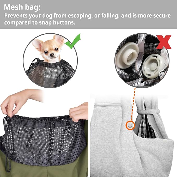 CUBY Dog and Cat Sling Carrier - Hands Free Reversible Pet Papoose Bag - Soft Pouch and Tote Design - Suitable for Puppy, Small Dogs Cats Outdoor (Green, Adjust Strap 2.0)