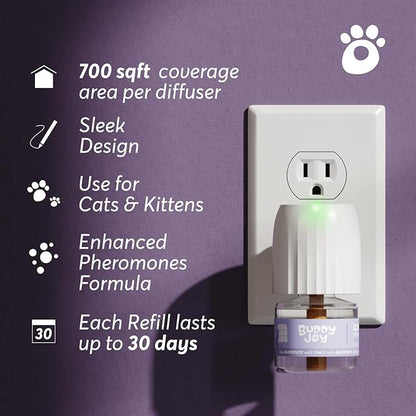 Cat Calming Diffuser Refills – Long-Lasting 30-Day Formula with Pheromones for Stress Relief, Relaxation, and Anxiety Reduction in Cats – (1 Diffuser + 2 Refills)