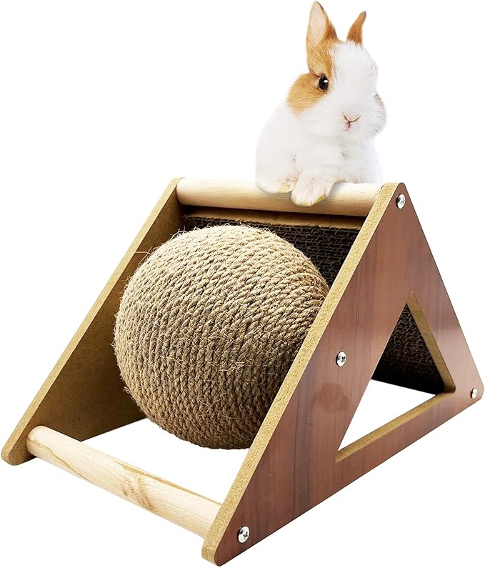 BNOSDM Rabbit Scratch Toy Natural Sisal Rabbit Scratching Ball & Cardboard Rabbit Scratch Pad 2-in-1 Rabbit Scratcher Interactive for Indoor Bunnies Kittens Ferrets Chinchillas Small Animals
