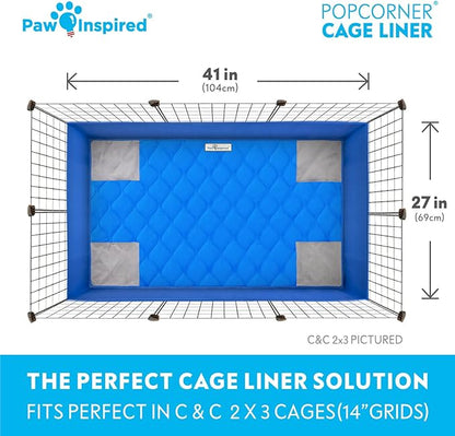 Paw Inspired PopCorner Guinea Pig Cage Liners | Washable Fleece Bedding or Pet Bed Mat for Small Animals | Super Absorbent Pee Pad with Reinforced Corners and Waterproof Bottom (C&C 2x3, Blue)