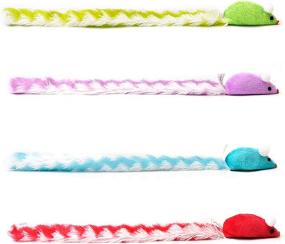 CHIWAVA 4 Packs 15 Inch Long Soft Plush Cat Toys Mice with Rattle Rustle Sound Small Mouse Activity Interactive Toy