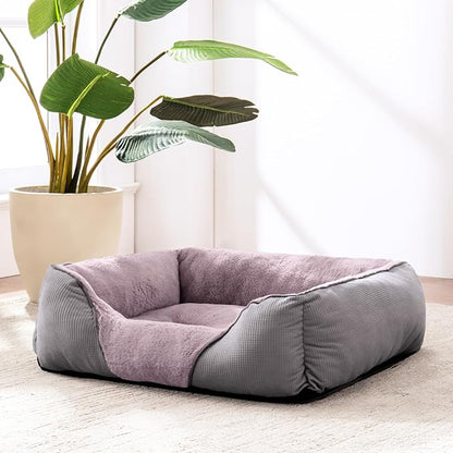 MIXJOY Dog Beds for Medium Dogs Washable, Calming Pet Bed Medium Size Dog, Soft Rectangle Pet Beds Sofa Cuddler, Orthopedic Sleeping Rabbit-Velvet Cozy Puppy Bed with Anti-Slip Bottom (30x24in, Grey)