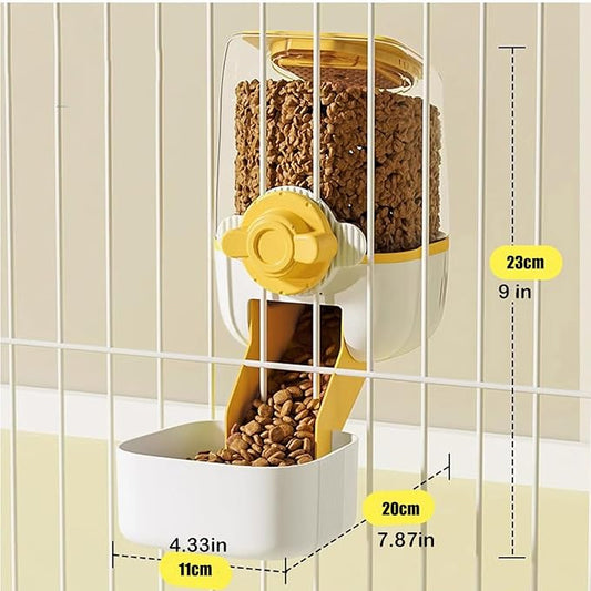 Pet Hanging Automatic Feeders Drinking Bowls，Gravity Rabbit Feeder and Water Set，Cage Cat Food Bowl Feeding Station for Puppy Kitten Chinchilla Hedgehog Guinea Pig Ferret (Yellow-Food)