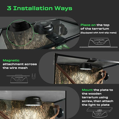 LED Reptiles Light with Remote, UVA UVB FR Lamp for Rainforest & Desert Reptiles, Ferguson Zones 1-4, Timer Switch, 10 Dimmable, for Bearded Dragon, Turtle, Frog, Snake, Plant (2 Pack)