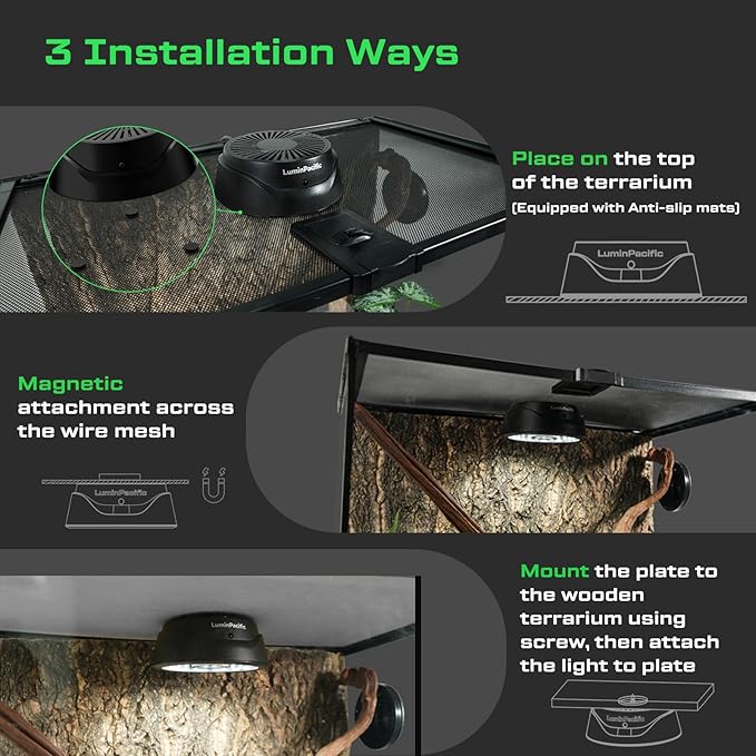 LED Reptiles Light with Remote, UVA UVB FR Lamp for Rainforest & Desert Reptiles, Ferguson Zones 1-4, Timer Switch, 10 Dimmable, for Bearded Dragon, Turtle, Frog, Snake, Plant (1 Pack)