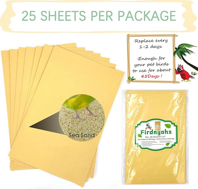 25PCS Gravel Paper for Bird Cage,11" x17" Bird cage Liner Gravel Paper Special for Bird Cage in sea Sand-Great for Hard-Billed Birds Safe& Clean & Easy for Improved Digestion…