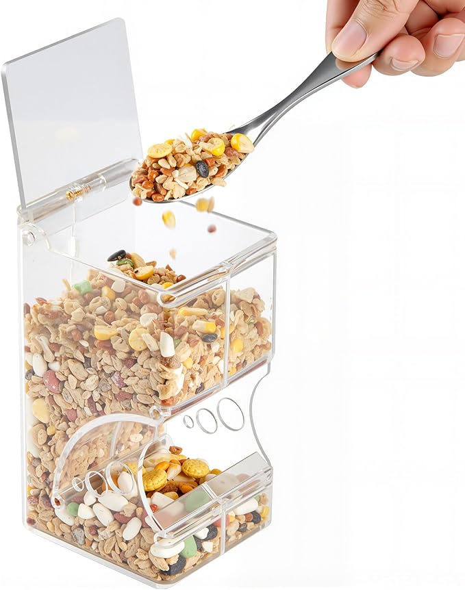 Automatic Feeder for Hamster with Gravity Feeding, Easy Refill, Transparent, Auto Food Dispenser for Hamsters Parrots Sugar Gliders and Other Small Animals (300 ML)