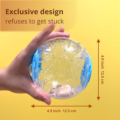 4.9" Hamster Wheel, Exercise Ball & Wheel - Silent Running Toy with Anti-Skid, Transparent Hamster Ball, Breathable Design & Rope for Easy Carry, for Little/Dwarf Mouse, Blue