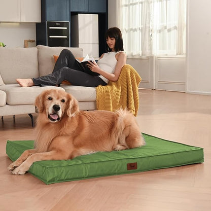 Outdoor Large Dog Bed, Waterproof Dog Bed for Large Dogs, Egg Crate Foam Pet Bed with Removable Washable Oxford Cooling Cover, Light Green