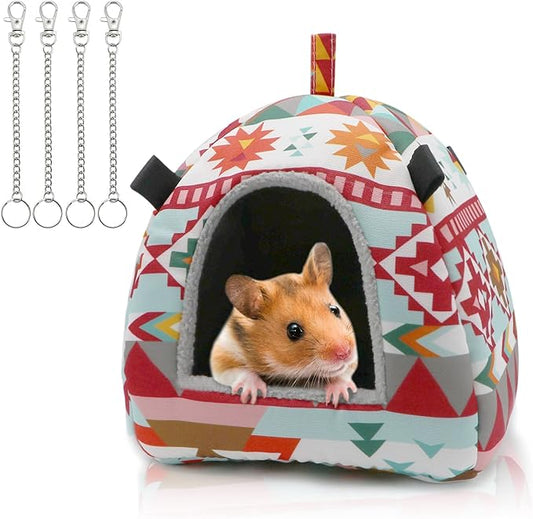 Hamster Tent Bed Winter Warm Hammock Sleeping Bed for Gerbil Rat Sugar Glider Squirrel Hedgehog Small Birds (M, Pink Ethnic)