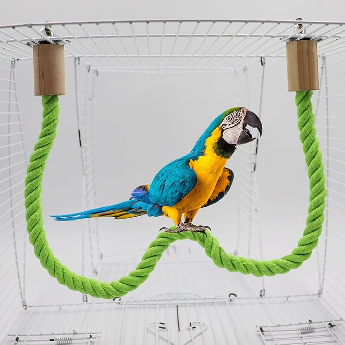 2 Pack Bird Rope Swing Chewing Toy, Hemp Perch Swing, Cage Standing Climbing Pole Accessories for Parrots Budgie Parakeet Cockatiel Cockatoo (39.37 Inches/100 cm)