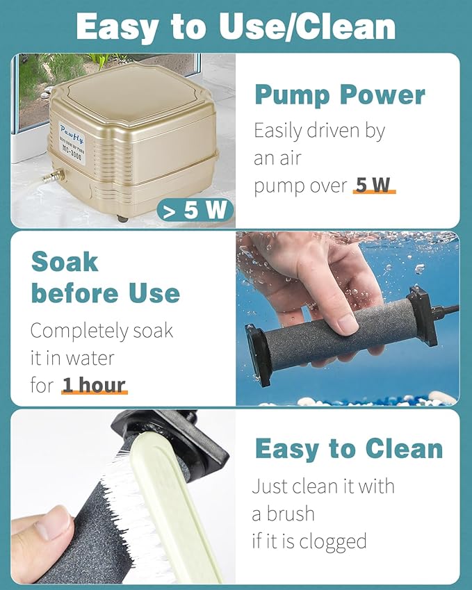 Pawfly Aquarium Air Stone for Air Pump 5 Inch Fish Tank Air Stone Bubbler Cylindrical Bubble Release Tool Oxygen Diffuser for Fish Tanks Buckets Small Ponds and DWC Systems, 2 Pack