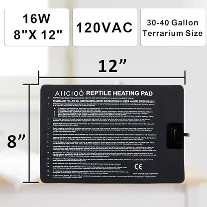 Aiicioo Reptile Heating Pad - Hermit Crab Heater Heat Mat for Reptiles Snake Lizard Terrarium 16 Watt