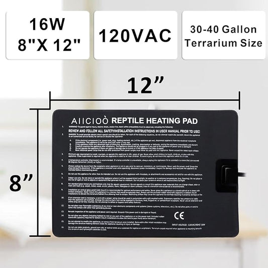 Aiicioo Reptile Heating Pad - Hermit Crab Heater Heat Mat for Reptiles Snake Lizard Terrarium 16 Watt