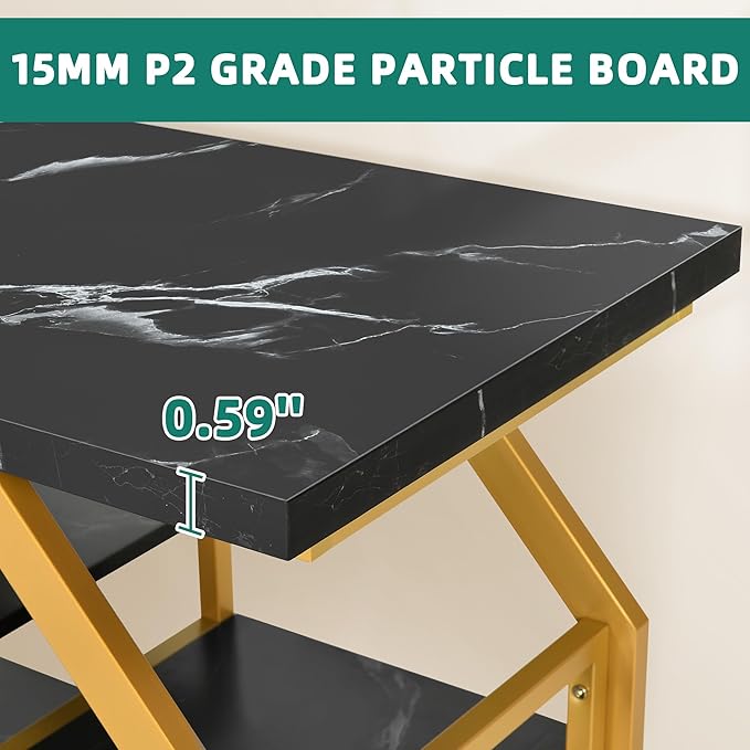 YITAHOME Heavy Duty 55-75 Gallon Fish Tank Stand with Power Outlet, Marble Aquarium Stand for Fish, Turtle, Reptile Terrarium, Shelves for Fish Tank Accessories Storage, 860LBS Capacity, Gold