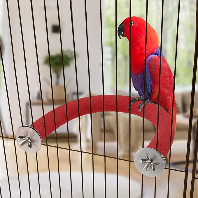Rypet U Shape Parrot Perch Stand Toy for Paw Grinding Clean Stick Exercise, Rough-Surfaced Quartz Bird Perch Standing Cage Accessories for for Small Parakeets Cockatiels Conures Macaws Finches(Red)