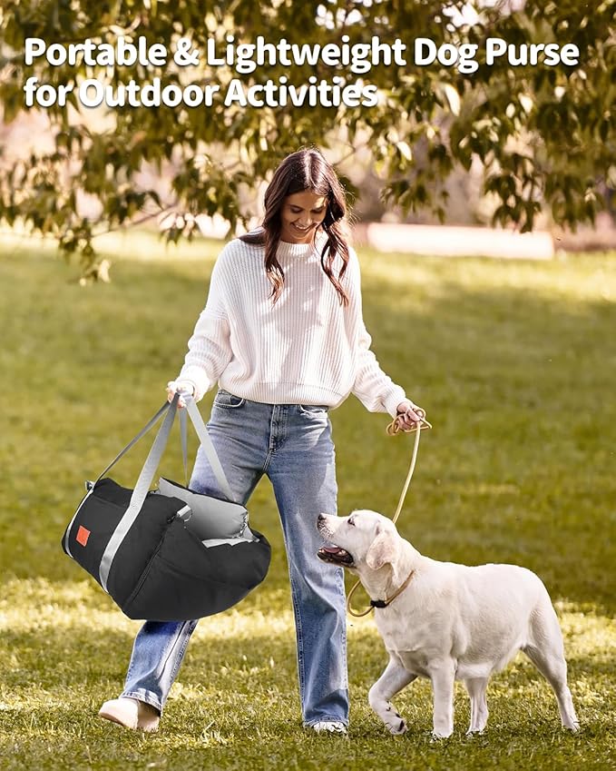 Medium Dog Car Seat for Medium Sized Dogs, Car Seat for Small Dogs with Side Zipper, Waterproof Dog Travel Booster in car with Storage Pockets Up to 25lbs, Memory Foam Filling for Max Support, Black