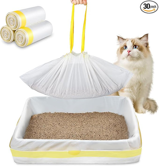 Jumbo Cat Litter Box Liners 37" x 18",30 Count Jumbo Extra Thick With 3 Mil Cat Waste Litter Bags Extra Heavy Duty Large Drawstring Kitty Litter Pan Bags For Pet Supplies