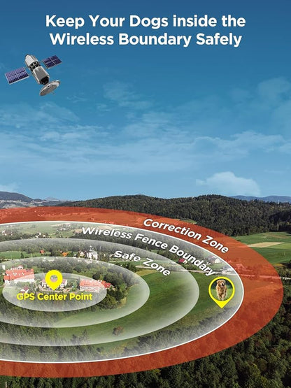 GPS Wireless Dog Fence System, Electric Fence Collar with 3 Warning Modes,Dog Fence for Outdoor Use,Range 65-3290 FT, Waterproof& Rechargeable Pet Containment System for Most Dogs