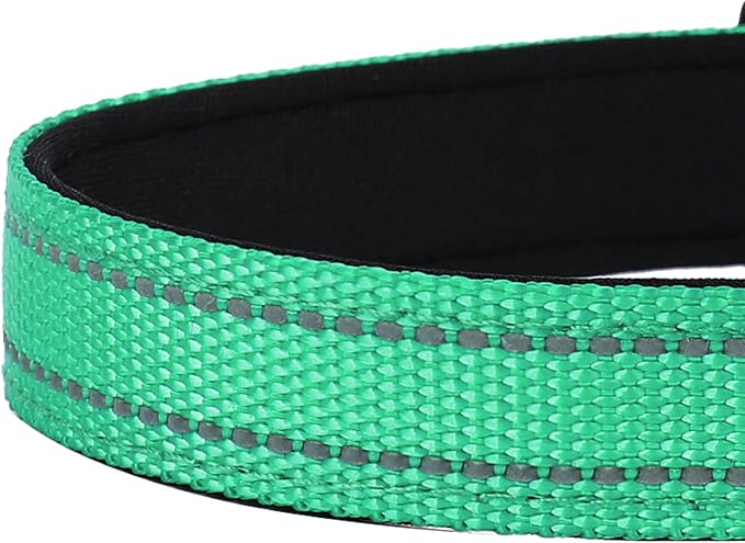 Reflective Dog Collar, Adjustable Soft Neoprene Padded Nylon Pet Collars with Buckle for Extra Large Dogs, Grass Green,XL