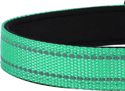 Reflective Dog Collar, Adjustable Soft Neoprene Padded Nylon Pet Collars with Buckle for Extra Large Dogs, Grass Green,XL