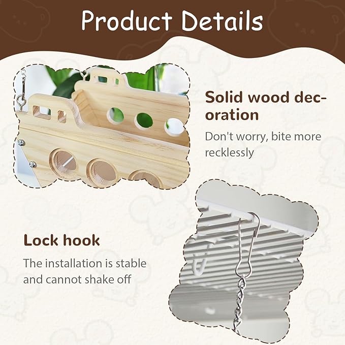 Natural Wood Chinchilla Toy Hammock for Cage Swing, Hanging Chinchilla Bed, Wooden Toys and Cage Accessories, Hut Ledges and Platforms for Indoor Habitat Enrichment