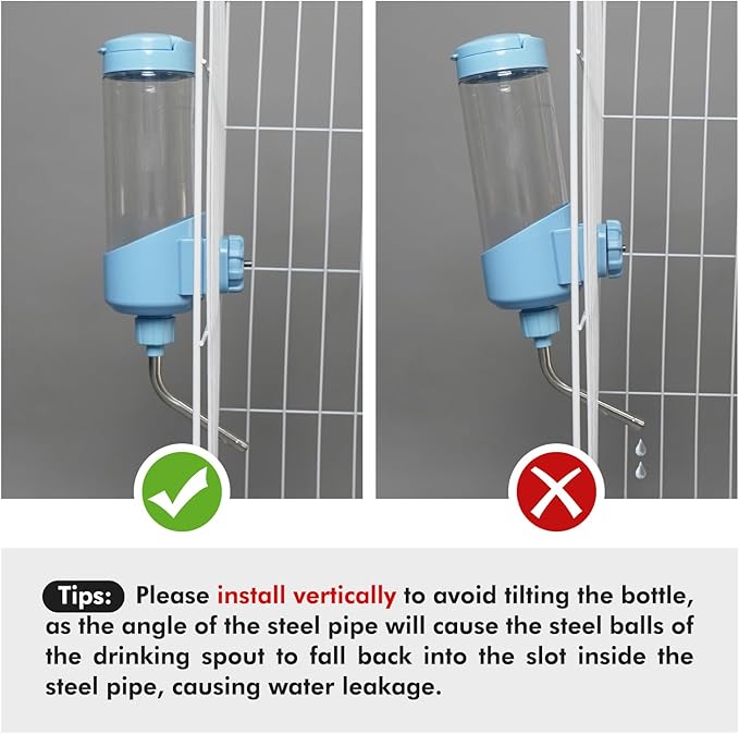 Vannon Top Fill Small Animal Water Dispenser for Cage, 23oz Auto Feeding Crate Water Bottle for Rabbit, Chinchilla, Ferret, Guinea Pig, Squirrel, Hedgehog, Pet Nozzle Diameter: 10mm, BPA Free, Blue