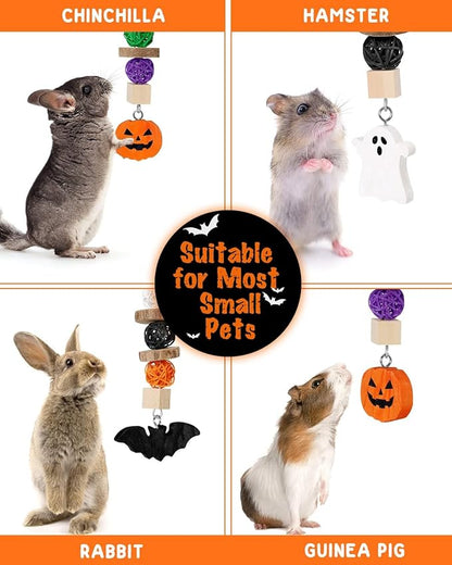 Xylolfsty 3PCS Chinchilla Toys Guinea Pig Bunny Rabbit Chew Toys Teeth Care Grinding Accessories for Small Animals Dwarf Pet Rat Cage Hanging Halloween-Themed