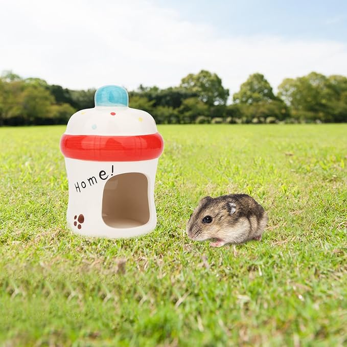 Hypeety Dwarf Hamster Hideout Adorable Cartoon Shape Hamster House Chinchilla Mini Hut Small Animal Ceramic Hideout Cave (Bottle)